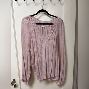 NWT Old Navy Pink & White Striped Long-Sleeve Peasant Top XXL Tall